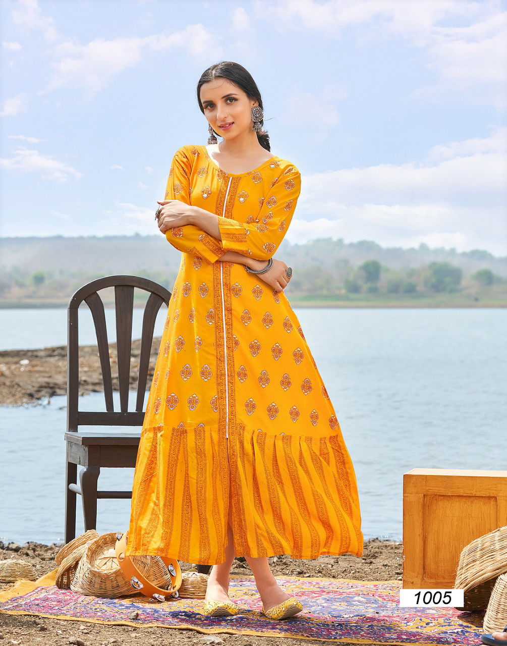 Banwery Fairy Stories 1 Rayon Printed Party Wear Long Anarakli Kurti Collection
